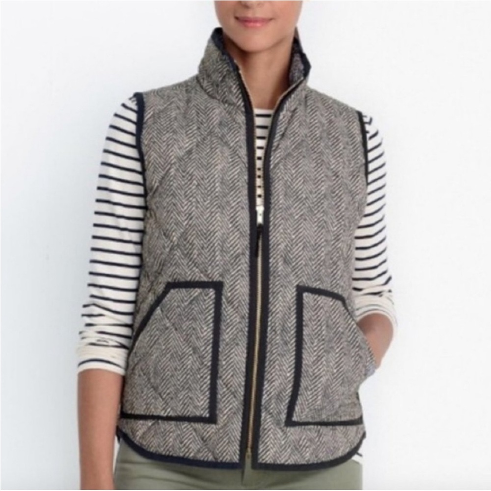 J Crew Women's Herringbone Vest with Black Trim